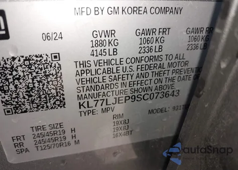 2025 Chevrolet Trax Fwd 2Rs from USA, damaged, VIN KL77LJEP9SC073643